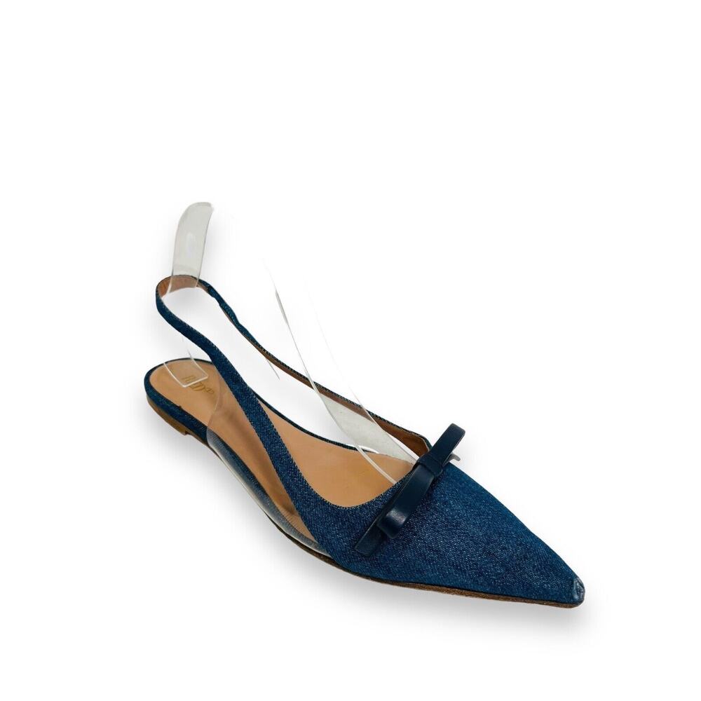 RED VALENTINO Blue Denim SANDIE Bow Accent PVC Slingback Pointed Toe Flats 39 - Picture 2 of 9